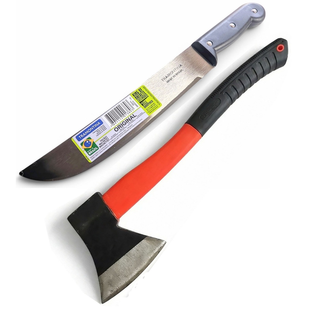 Facão Tramontina 10'' + Machadinha Machado Para Lenhador Mato, Cana, Galhos, Jardim e Jardinagem