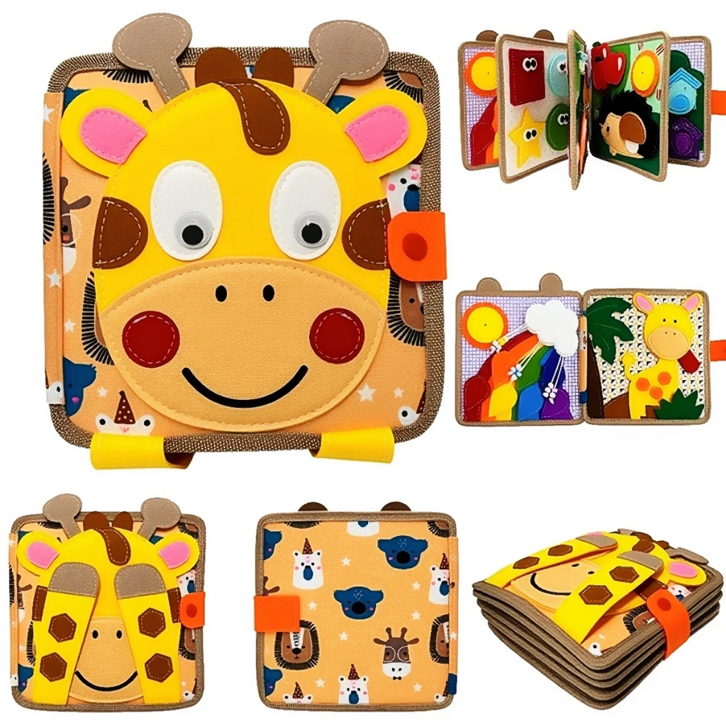 Livro Sensorial Infantil Montessori | Livro Educativo Interativo para Crianças Girafa