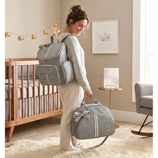 Mochila Bebe + Bolsa Tiracolo G Cinza Luxo Maternidade
