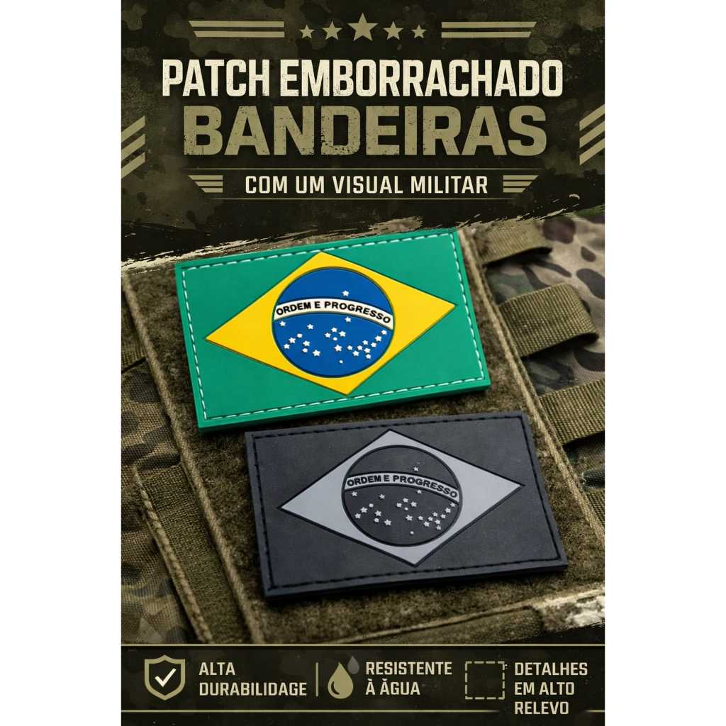 Patch Tático Emborrachado Bandeira Velcro Airsoft Militar Mochila Farda