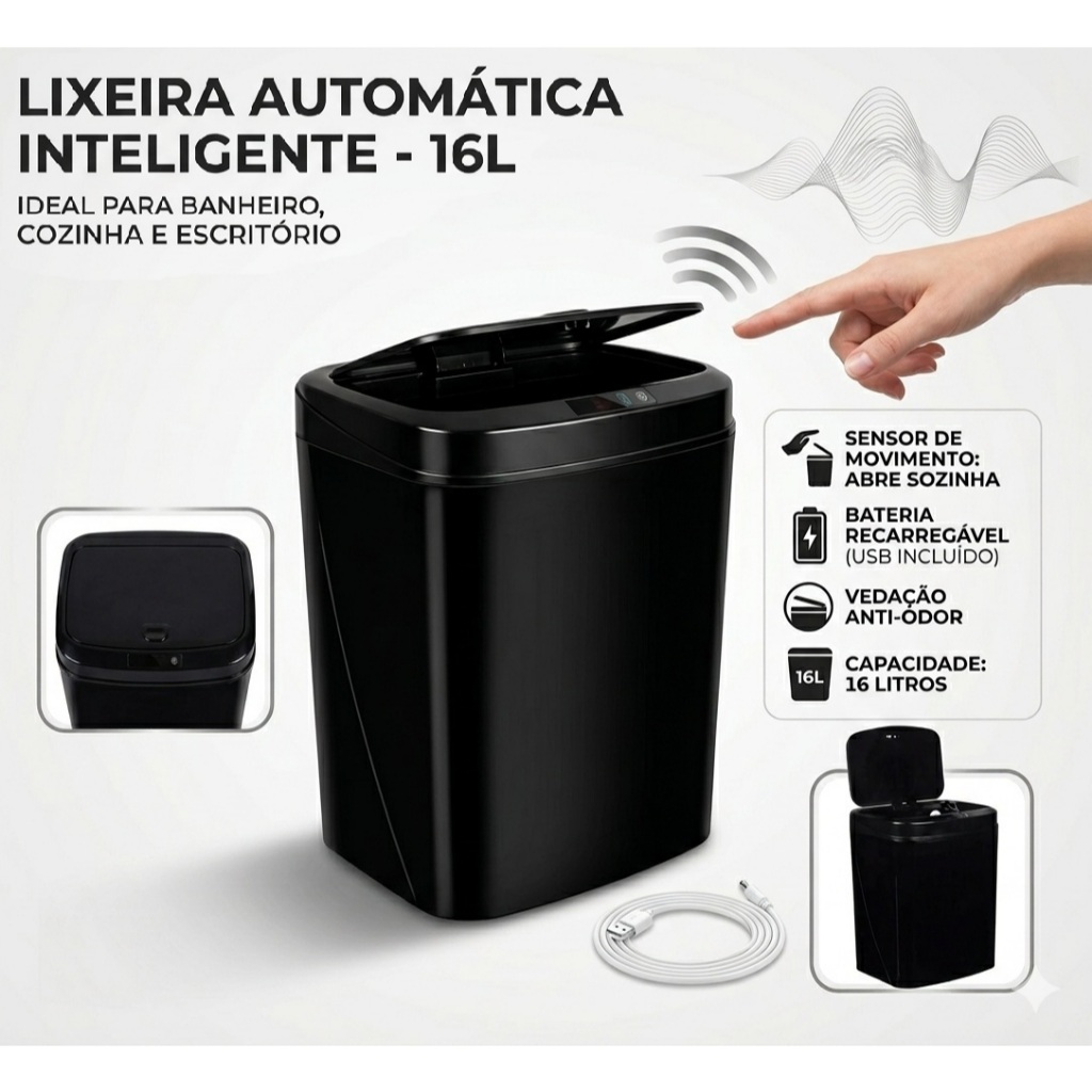 Lixeira Kala Automática De Sensor Cozinha Banheiro 16l