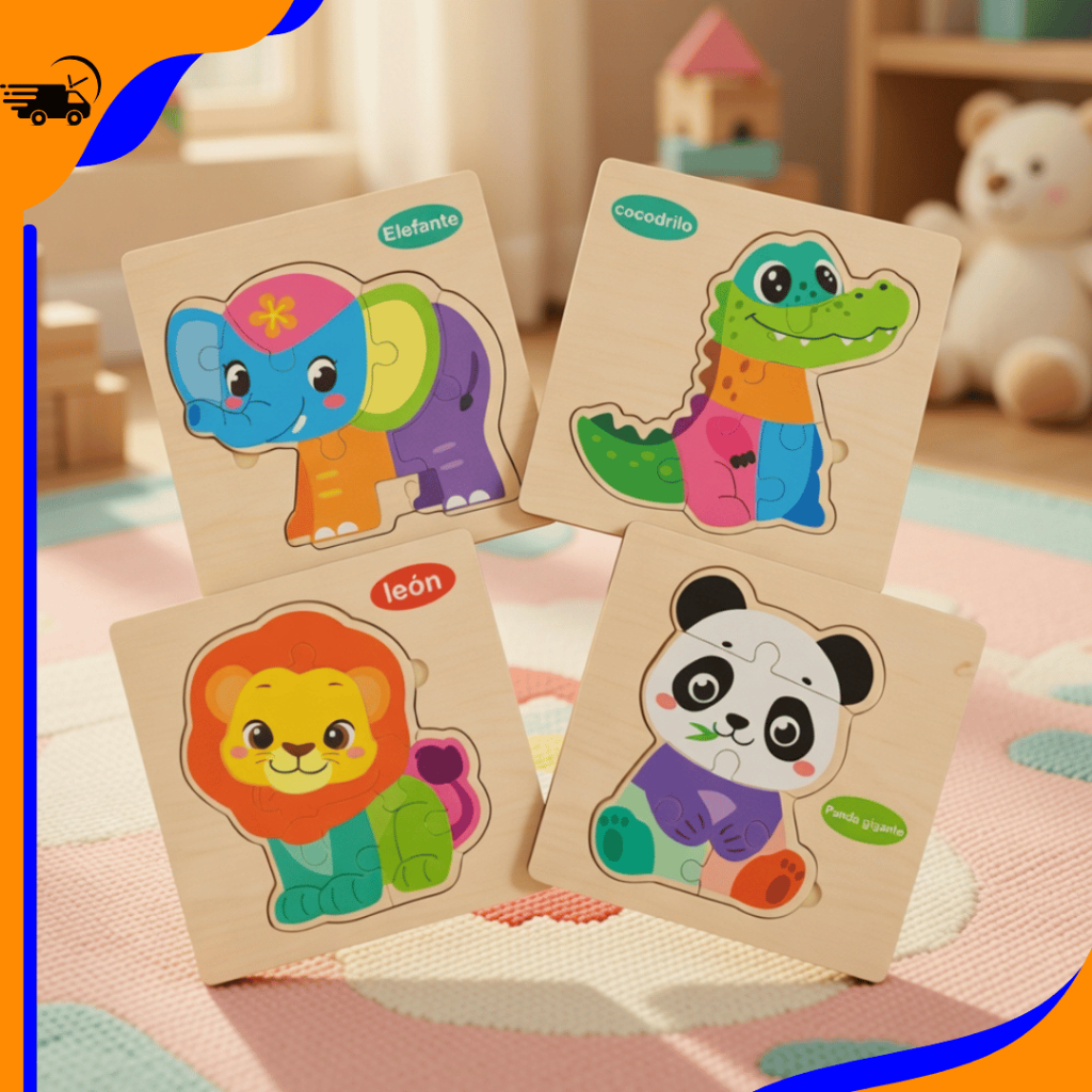 Quebra Cabeça Brinquedo Educativo Infantil Completo Madeira Aprender Brincando tema animais