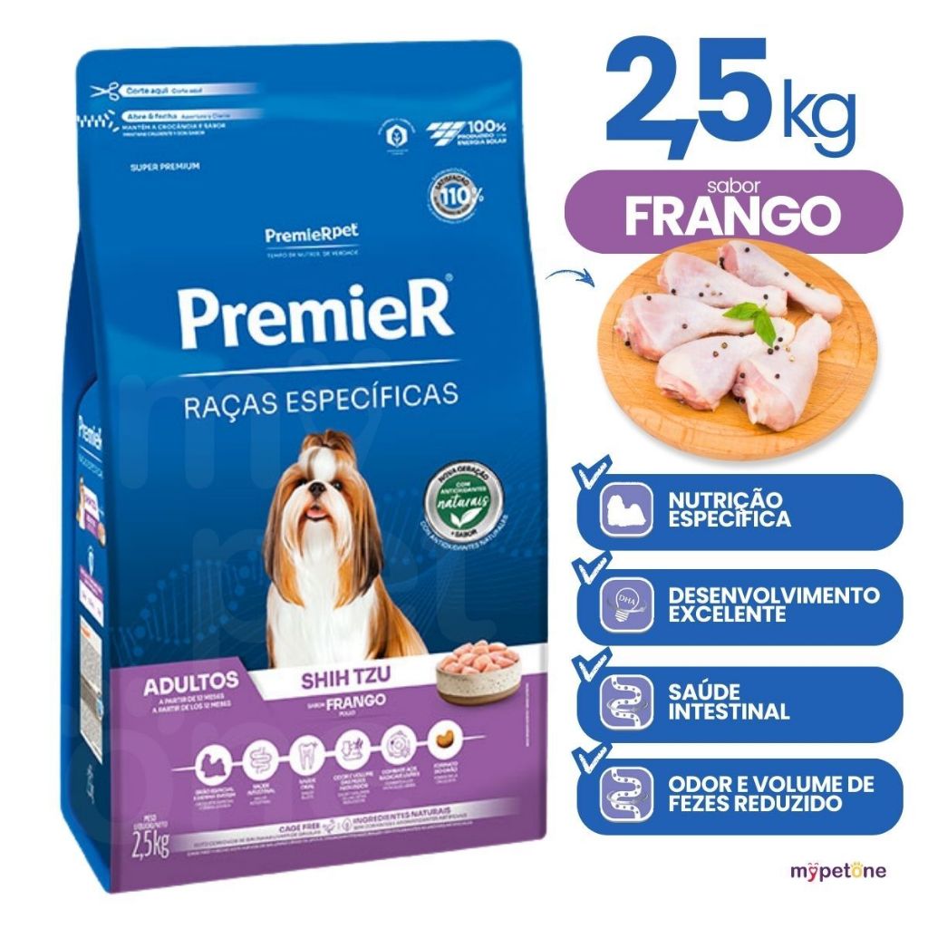 Ração Premier Cães Adultos Shih Tzu Sabor Frango 2,5 Kg