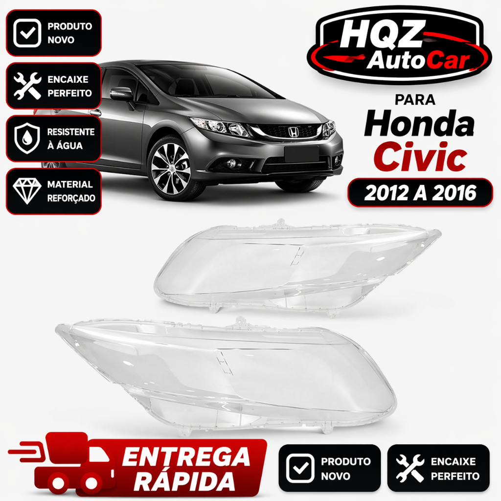 Lente do Farol Honda Civic 2012 a 2016 Transparente