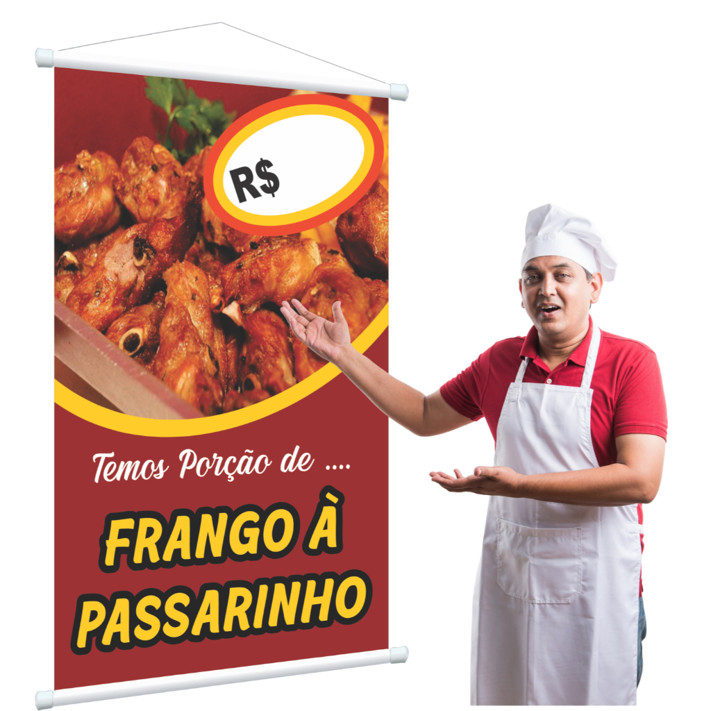Banner frango a passarinho 1metro x63cm propaganda restaurante bar comida
