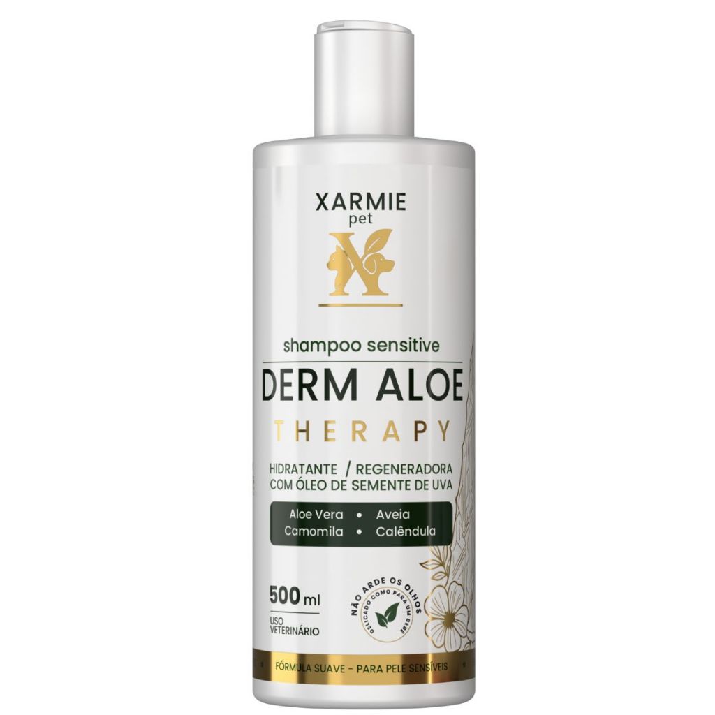 Shampoo 500 ml DERM ALOE para Cachorro – Alívio Imediato de Feridas, Coceira e Dermatite
