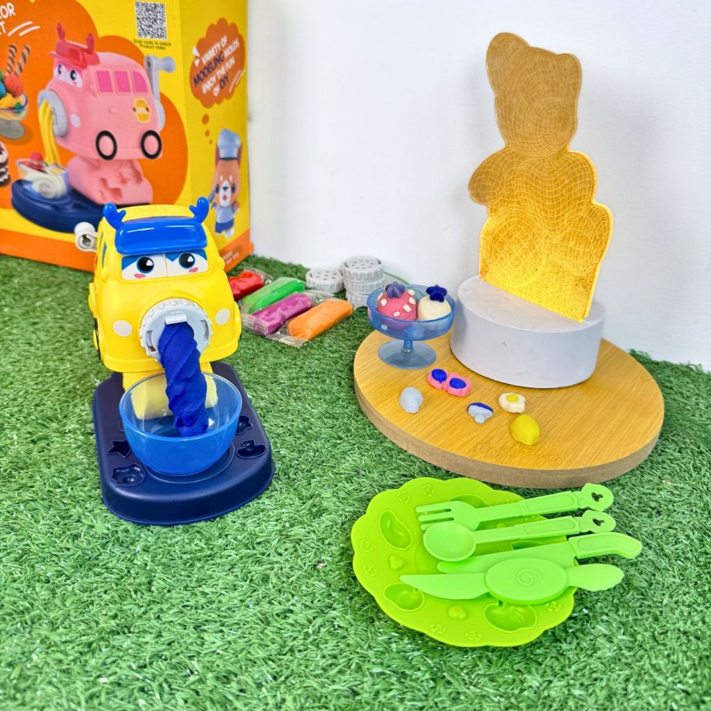 Kit Massinha Ônibus 21 Peças com Máquina Modeladora, Massinhas Coloridas e Acessórios Brinquedo Criativo Infantil