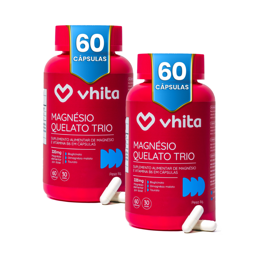 Magnésio Dimalato Quelato,  Taurato e  Bisglicinato com Vitamina B6 320mg Vhita 120 cápsulas