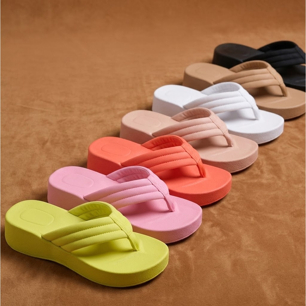 Sandália Feminina Plataforma Flatform Nuvem Tiras Acolchoadas Puffer Premium Conforto Leve