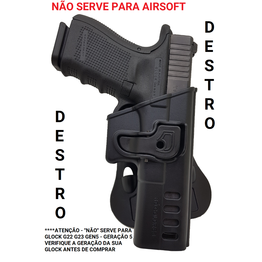 Coldre Polímero EXTERNO OSTENSIVO Pistola Glock G19 G19X G17 G25 G45 Todas Gerações