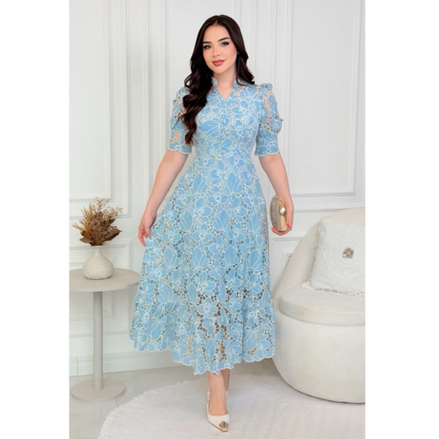 Vestido Feminino Midi Rodado em Lese Algodão Elegante Luxo em Oferta na Shopee