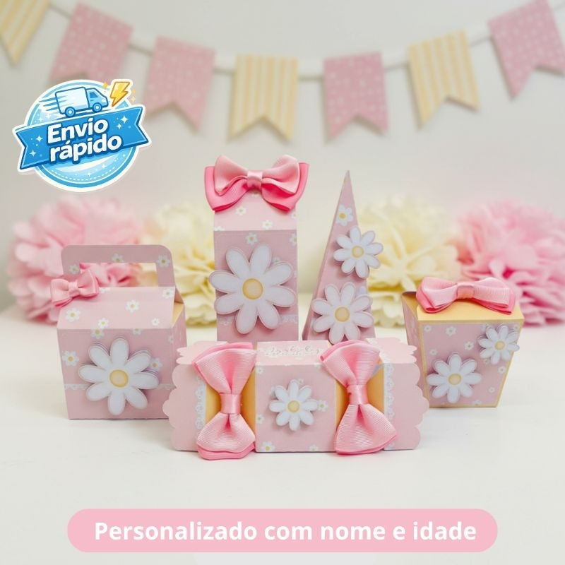 Caixinhas Tema Margaridas |Personalizado Infantil | Lembrancinhas  | Nome e Idade | Montagem Fácil