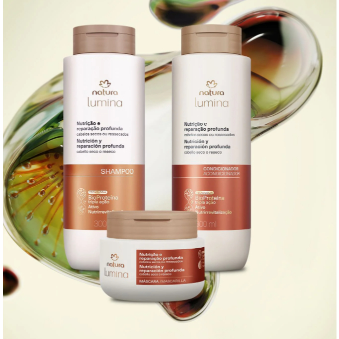 Kit Lumina Nutrição e Reparação Shampoo Condicionador Máscara Natura Original