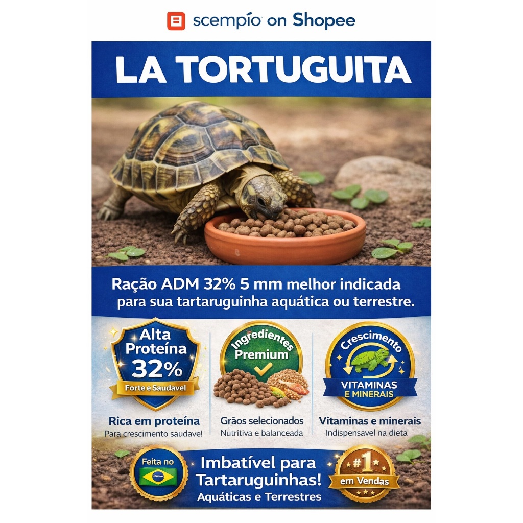 1 kg Ração TARTARUGAS ADULTAS 5mm 32% Aquáticas ou Terrestres e Jabutis Peixes e Répteis
