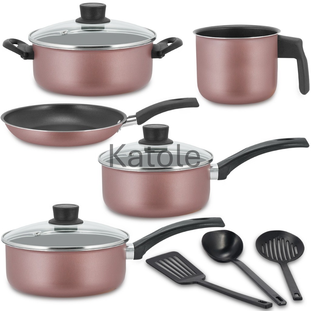 Jogo De Panela Antiaderente 8 peças Kit Conjunto Caçarola Teflon Tampa de Vidro