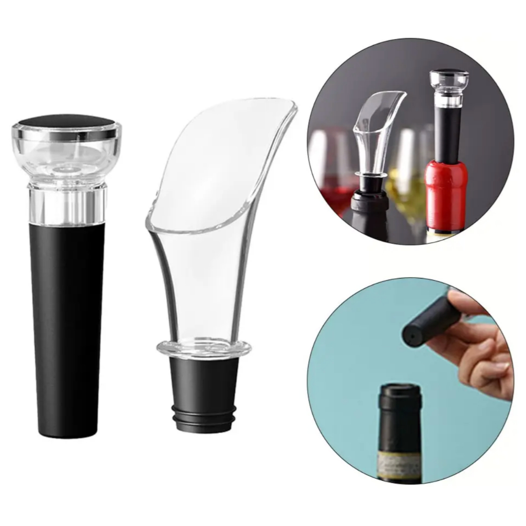 Kit Tampa Para Vinho Com Vedação + Aerador Hermetica Rolha A Vácuo