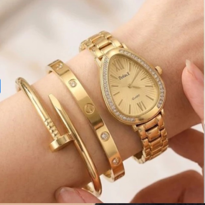 Conjunto Relógio Feminino + Pulseira + Braceletes - Acessórios Femininos