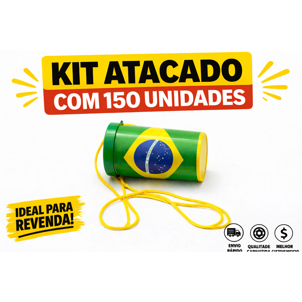 Kit 150 Cornetas Apito Vuvuzela Pequena com cordão Brasil Verde Amarela Apito Festa Lembr…