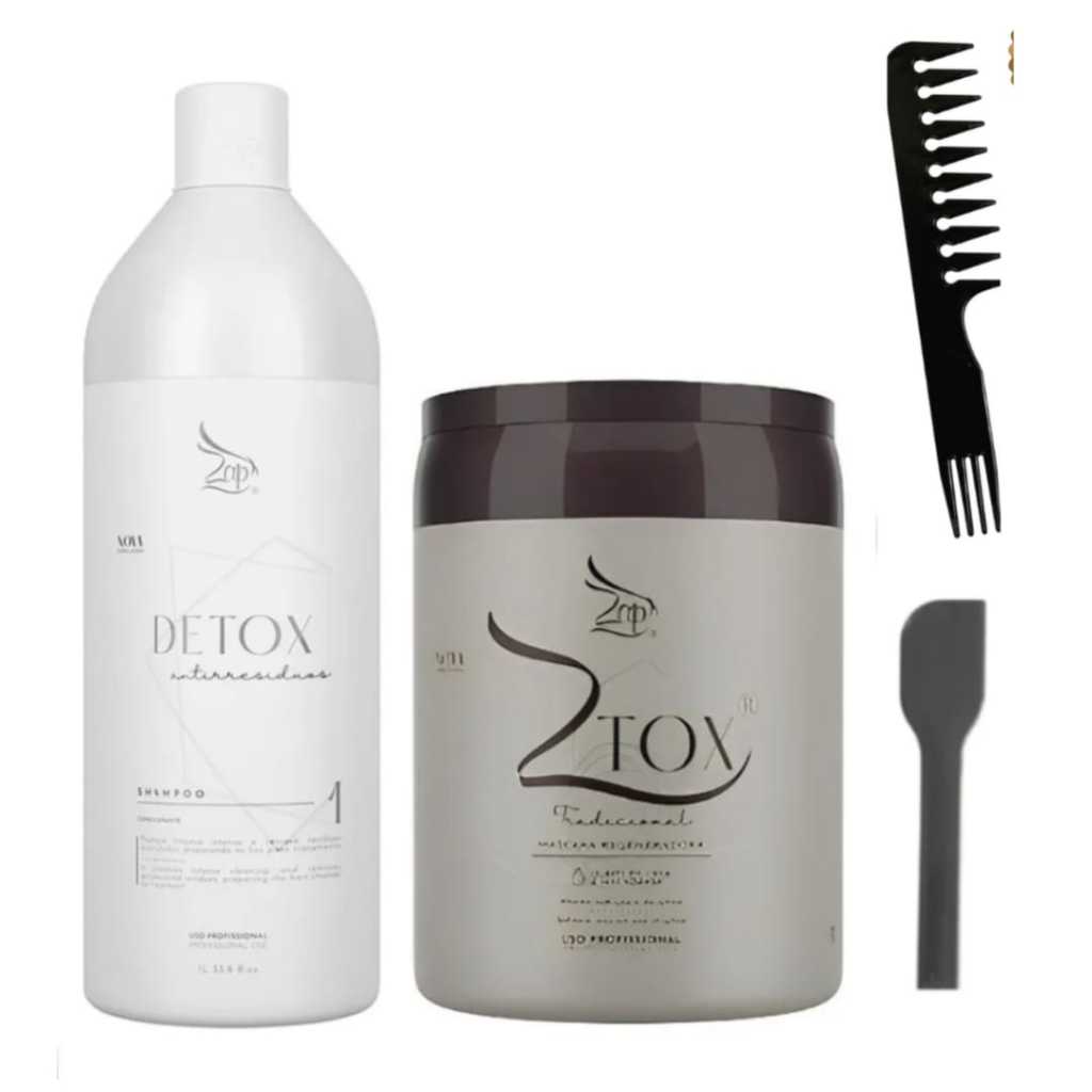 Kit Zap Shampoo Detox 1litro + Ztox BTX Máscara Regeneradora  950g original + brinde