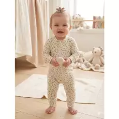 MACACÃO FLOR AZUL ZIPER DUPLO 100% ALGODÃO VIRA PÉ BEBE INFANTIL