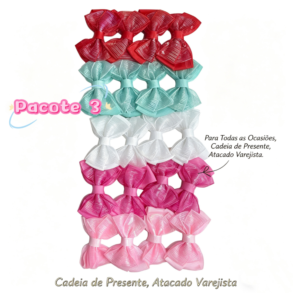 Detalhes do Kit (20 Laços) Bico de Pato Cabelo Infantil Gorgorão - Modelos Variados [Cores Sortidas]