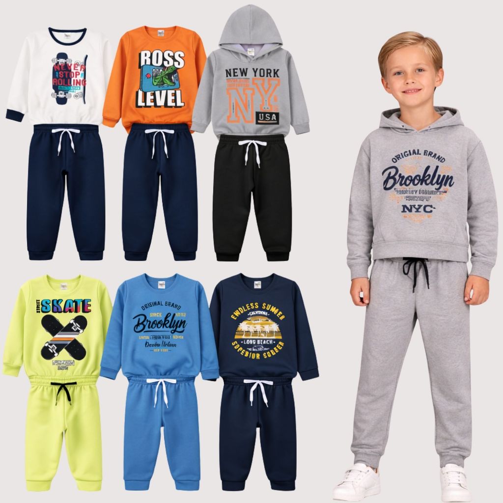 Kit 8 peças de Conjuntos Moletom Menino Infantil Inverno Sortidos