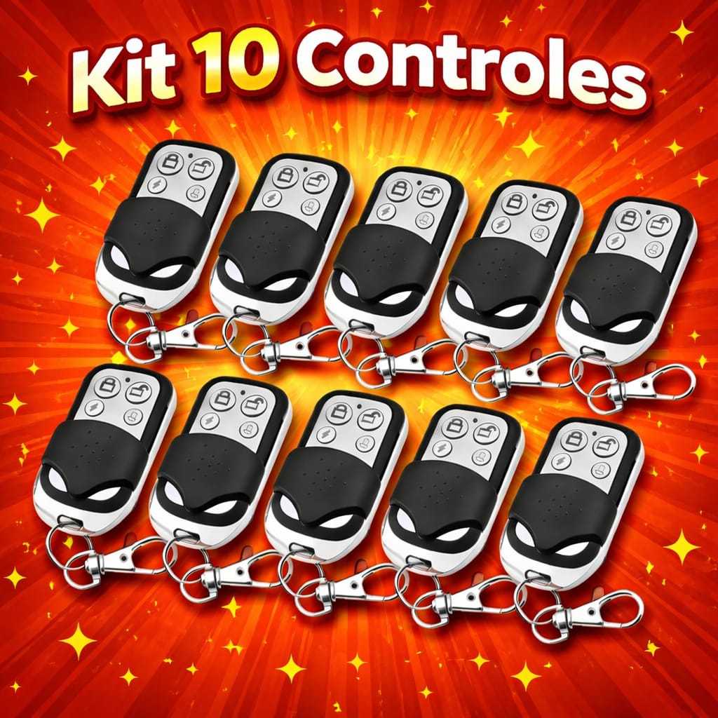 Kit 10 Controle Remoto Portão Universal 433MHz para Portas Automáticas - 10 Unidades
