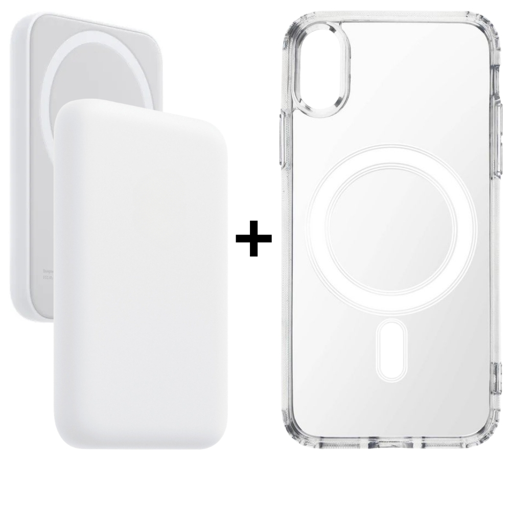 Kit Capinha e Bateria Iphone XR Carregador Magsafe Indução Power Bank Sem Fio Magnético 5000mAh - Battery Pack