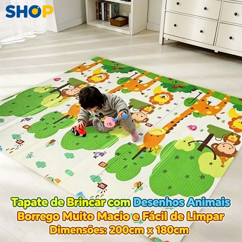 Tapete infantil dupla face dobrável 200×180×0,8 cm antiderrapante e anti-impacto S13