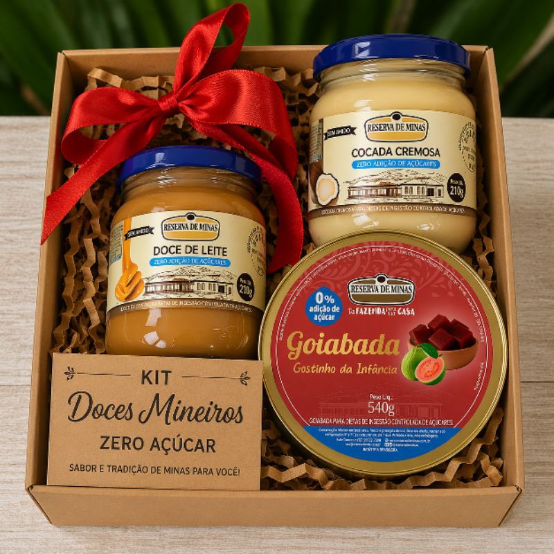 Kit Doces Mineiros Zero Açúcar – Reserva de Minas | Doce de Leite + Cocada + Goiabada