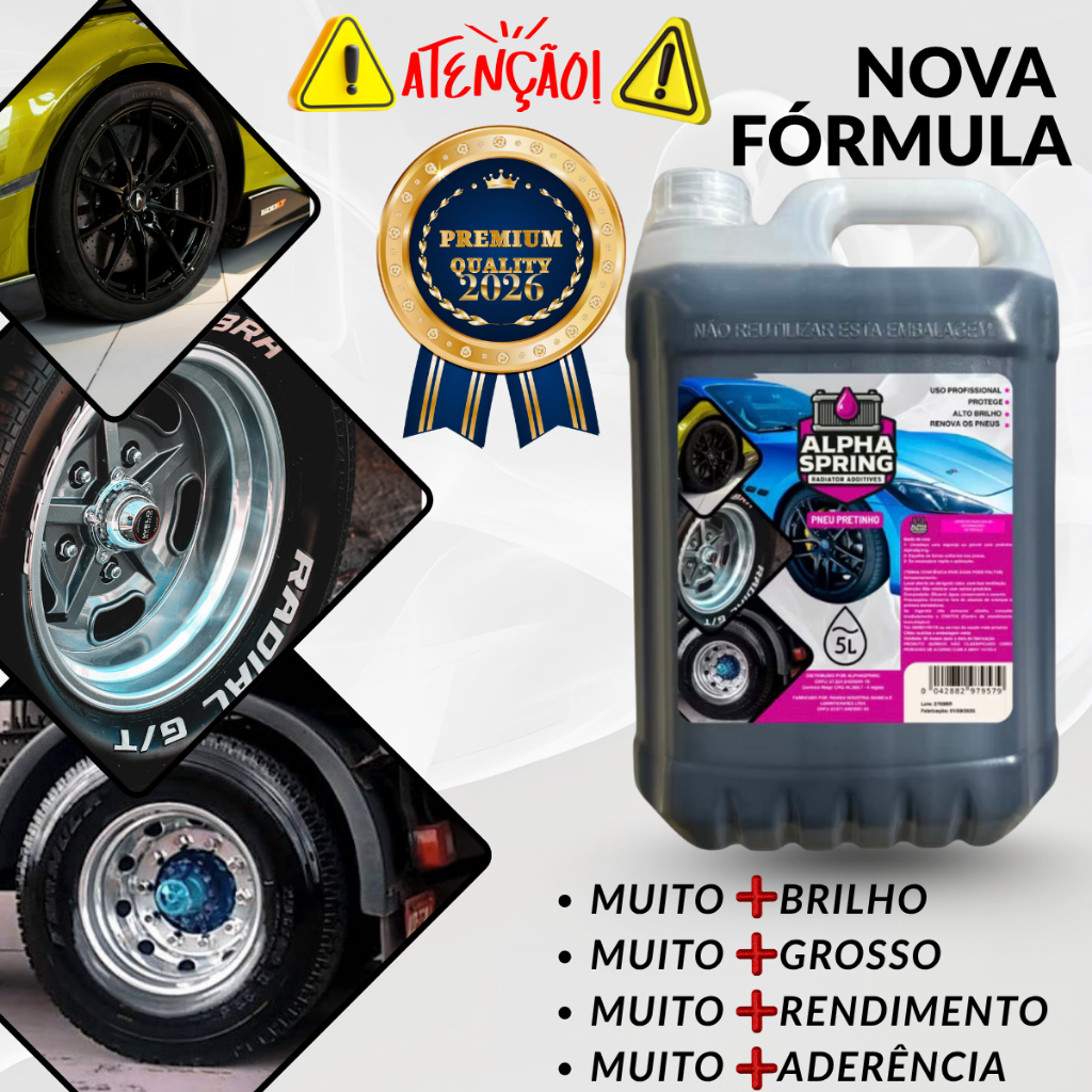  5 Litros Pneu Pretinho Profissional Abrilhantador Carro Moto Caminhão Alta Fixação Cor Preto