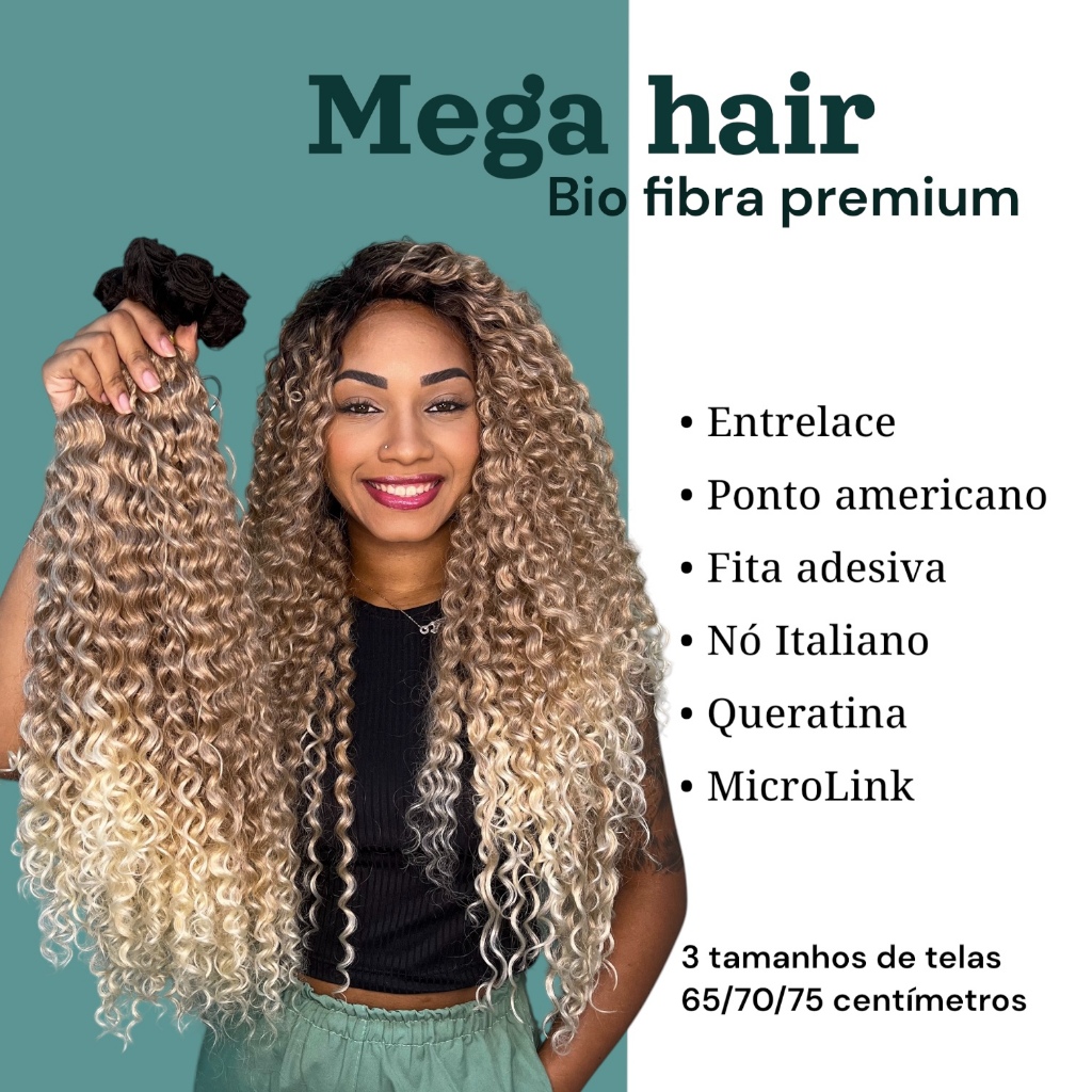 MEGA HAIR - APLIQUE CACHEADO BIO FIBRA PREMIUM CACHO 2 EM TELA COM 75 CENTIMETROS