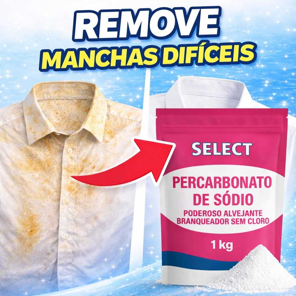 Percarbonato de Sódio Puro Alvejante Sem Cloro Remove Manchas Odores Para Roupas Brancas e Coloridas