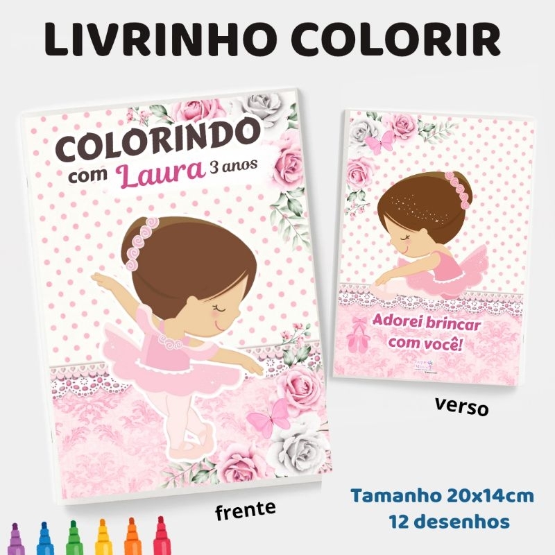 10 Livrinhos Colorir BAILARINA personalizados, GRANDE 20X14, lembrancinhas aniversário festa Infantil