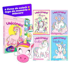 Kit 4 Livros Aprender e Divertir Unicórnios + Jogo da Memória + Máscara