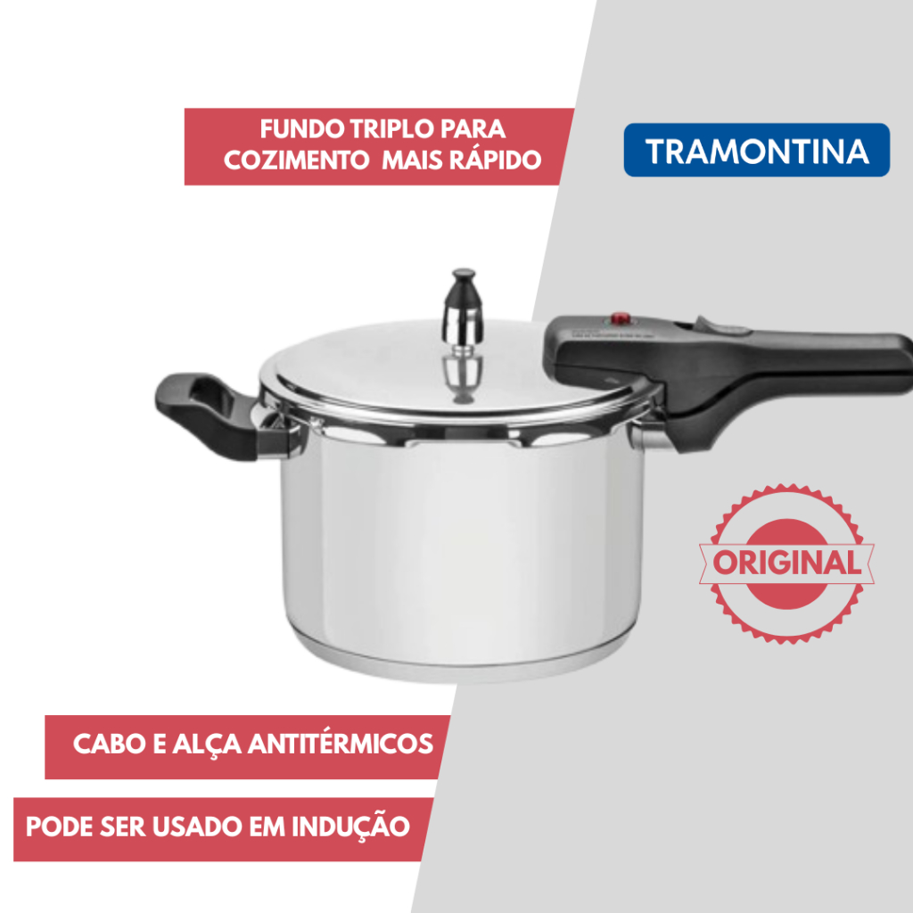 Panela de Pressão Inox Tramontina Brava 4,5L Fundo Triplo Indução