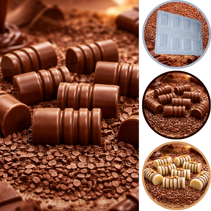1~5 Forma BWB Com Silicone (3 partes) Cód. 9771 - Bombom Roscado 30g. Para Trufas, Bombons, Alfajor (CHOCO)