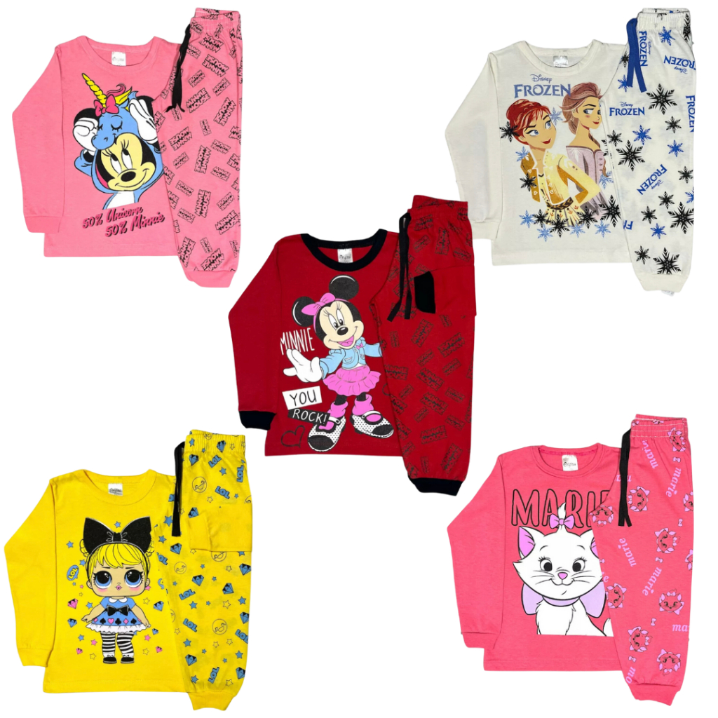 Kit 2 Pijama bebê tamanho 6 meses a 1 ano 100% algodão meia estação longo frio inverno menina bebe