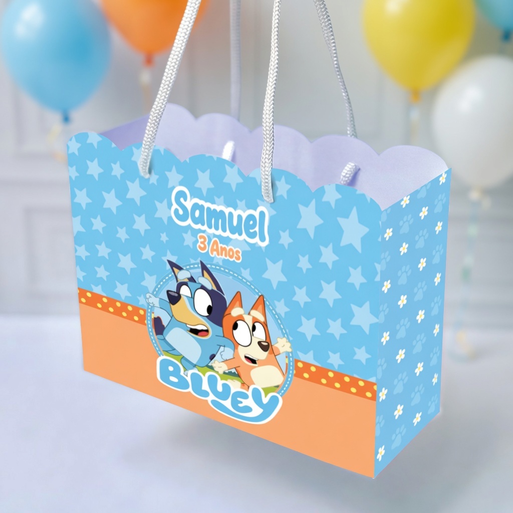 Sacola Personalizada Bluey | Sacolinha Personalizada | Kit com Alça e Pegue e Monte | Lembrancinha Festa