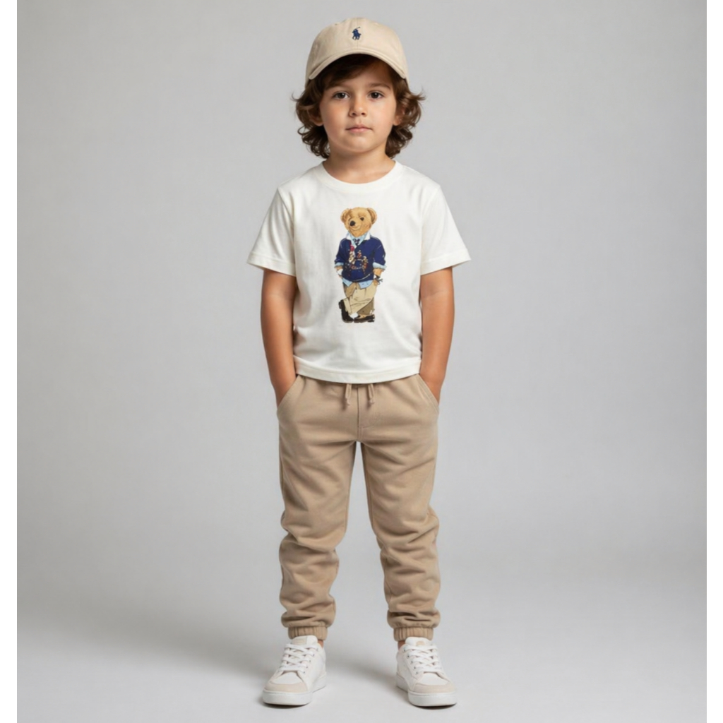 Camiseta Infantil Urso POLO Estampada Manga Curta em Algodão, Confortável  Casual e Moderna