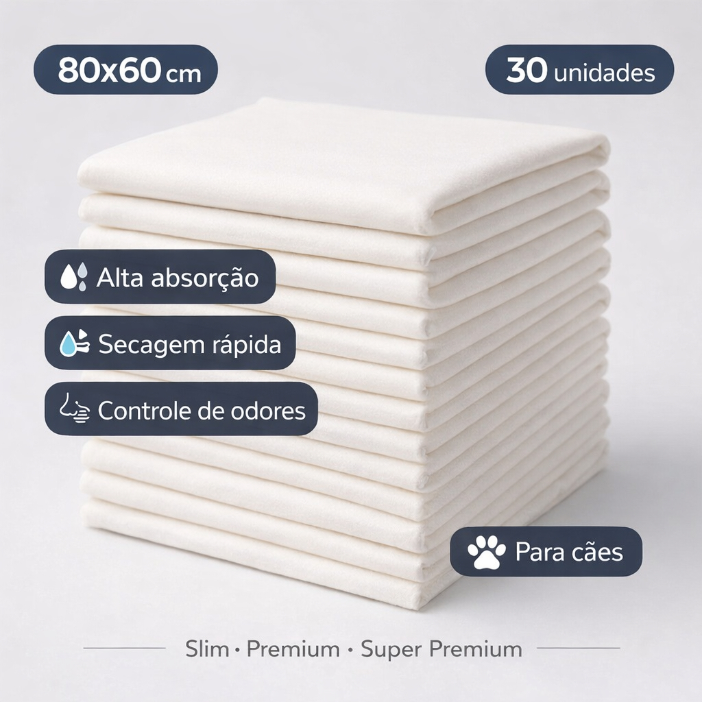 Tapete Higiênico 80x60 30 Unidades Pet Cães Absorvente para Xixi Slim Premium Super Premium