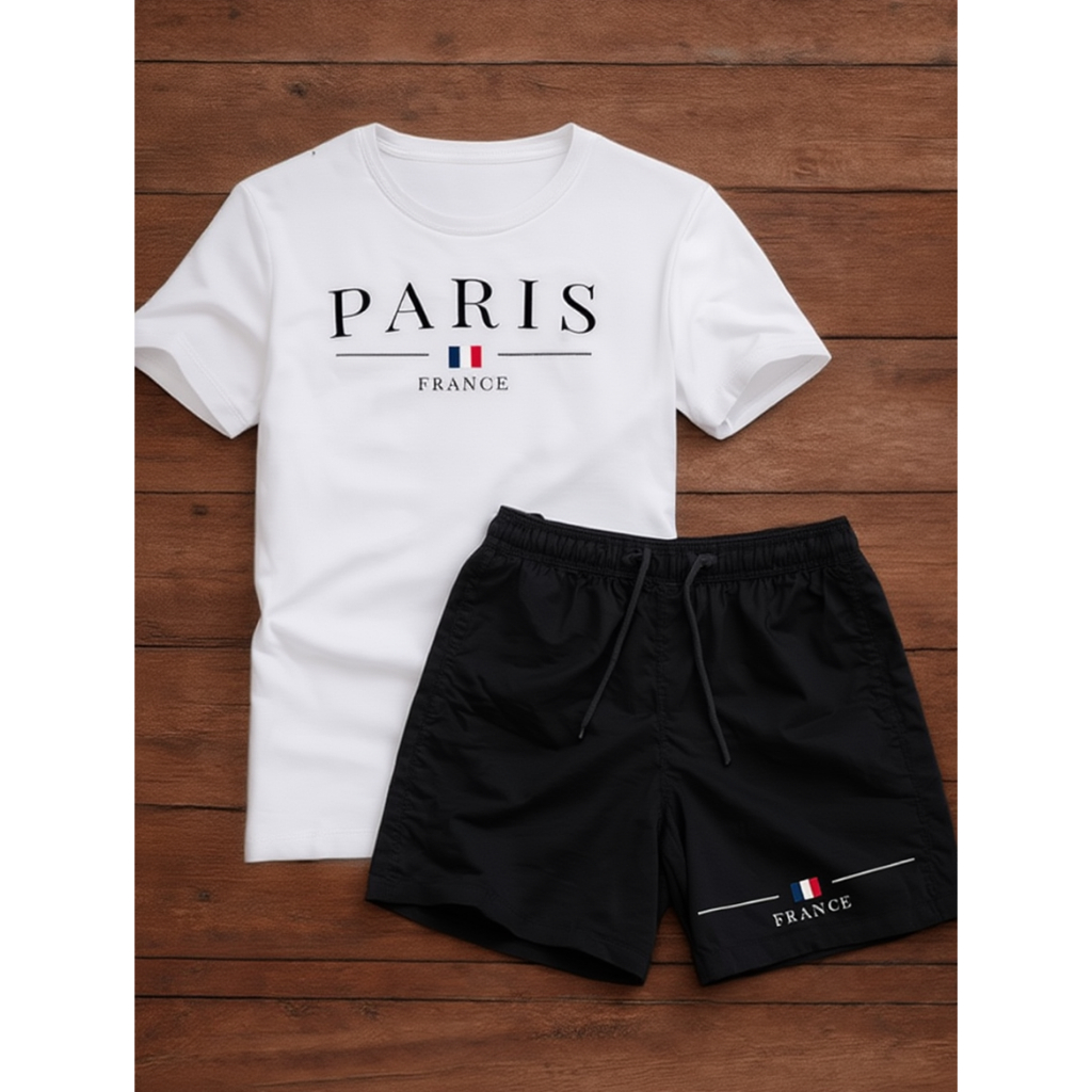 Conjunto Infantil Básico Estiloso – Camiseta Paris + Short Estampado Confortável