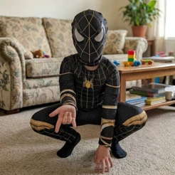 Roupa Infantil Homem Aranha Preto Mascara Tecido Filme