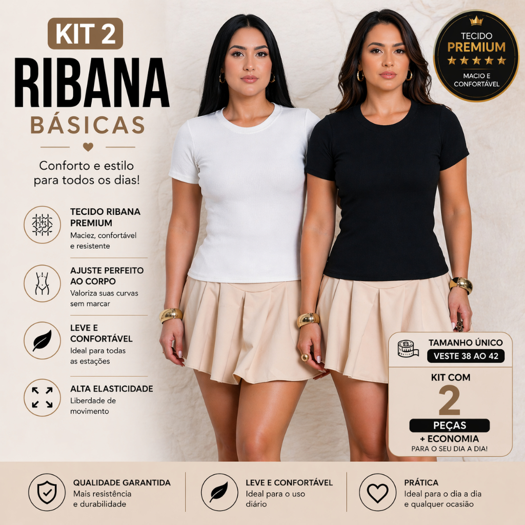 Kit 2 Blusa Feminina Estilosa Ribana Canelado Casual Tendência Verão