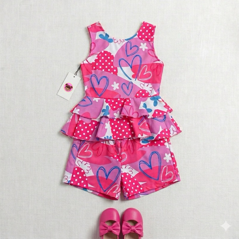 Conjunto Infantil Combinadinho Menina Juvenil Blogueirinha Moda Estilosa Casual Peplum Rosa