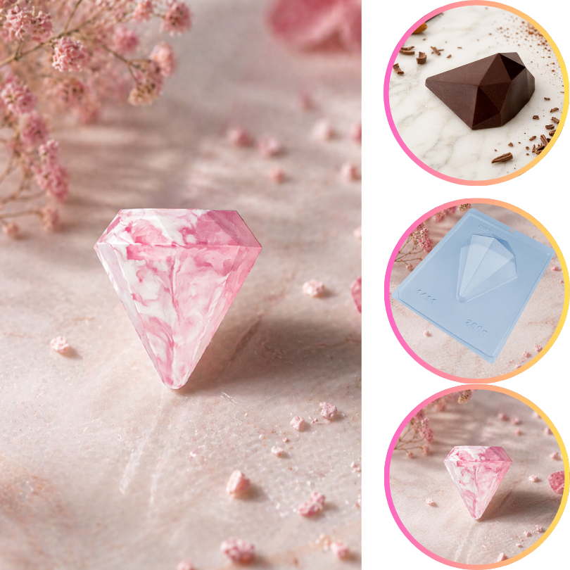 1~5 Forma BWB Com Silicone (3 partes) Para Chocolate Cód. 1411 - Ovo Diamante 250gg. Páscoa (CHOCO)