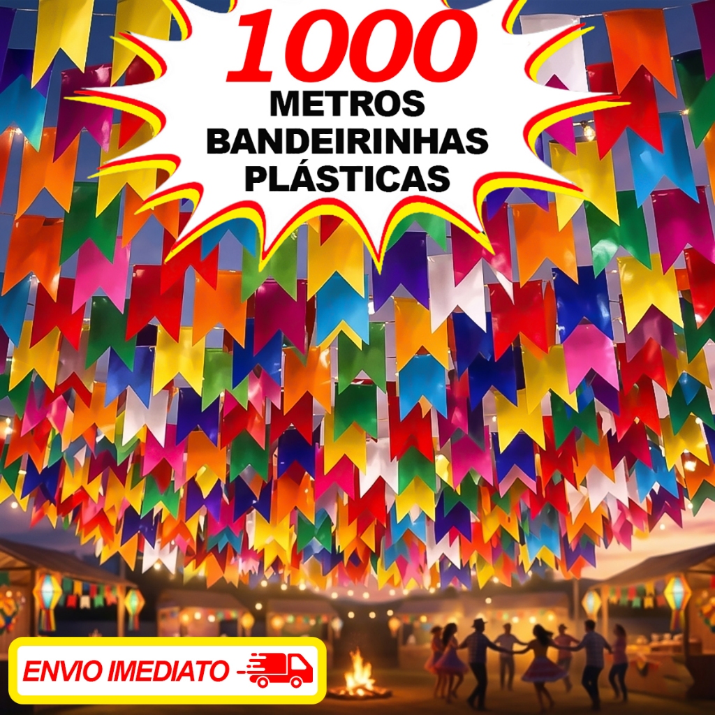 Kit 1000 Metros Bandeirinhas de Festa Junina Plástico Decoração Julina São João Quermesse Arraia