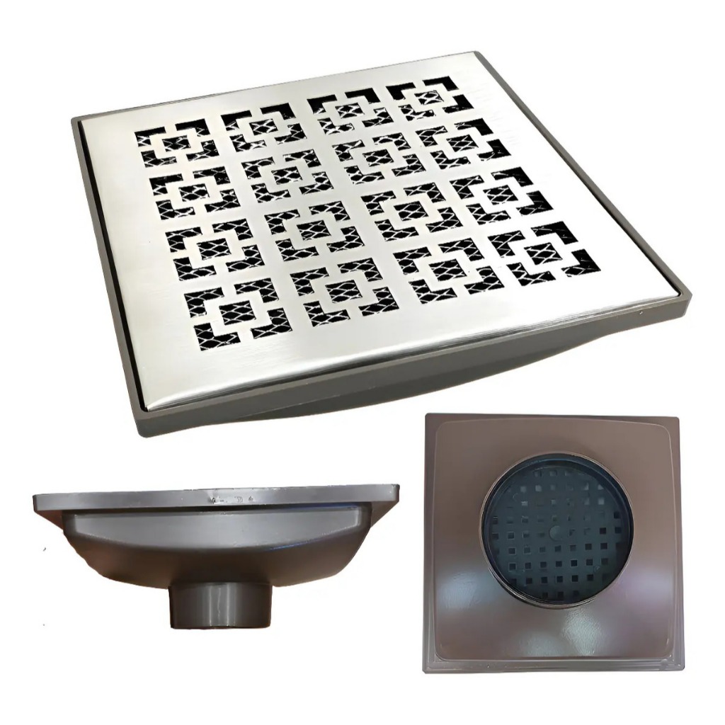 Ralo 20x20 Dubai Inox 304 75MM Saída Baixa 2 Telas Marrom