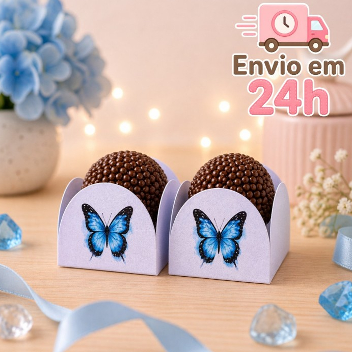 Forminha de Doces Personalizada no tema Borboleta Azul Lembrancinha de Aniversário - Decoração