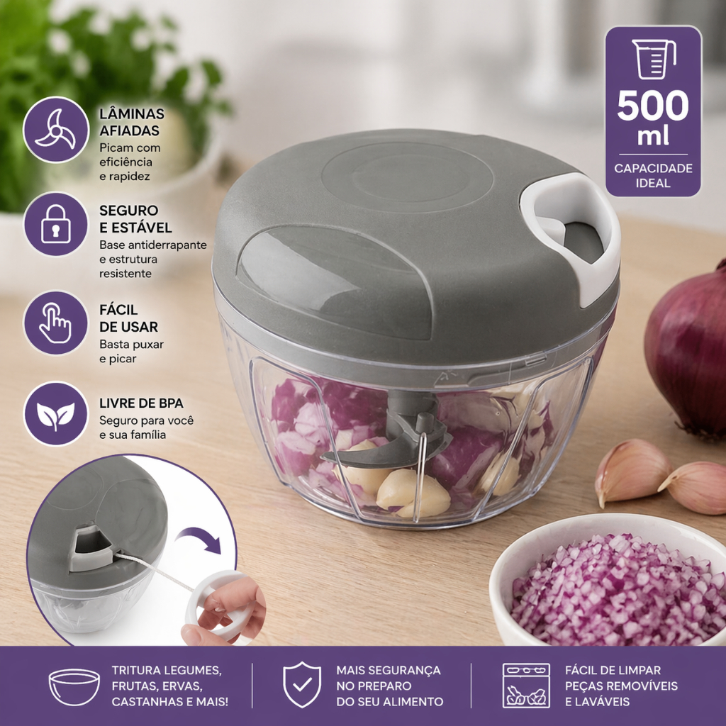 Processador Manual Alimentos 500ml Triturador Picador Cozinha
